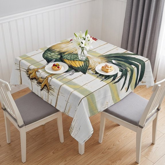 Sage Green Rooster Table Cloth Waterproof Tablecloths, Vintage Animals Wooden Watercolor Tablecloth Dining Table Cover for Kitchen Party Tabletop Outdoor, Square Tablecloth 54x54 Inch