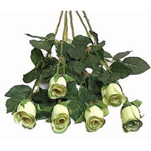 Sage Green Rose Bud 24in Artificial Polysilk Faux Fake Flower Long Stem for Craft Garden Outdoor Bouquet Arrangement Ceremony Wedding Arch Floral Wall Aisle Decor (Seafoam Mist, Set of 2 Dozen)