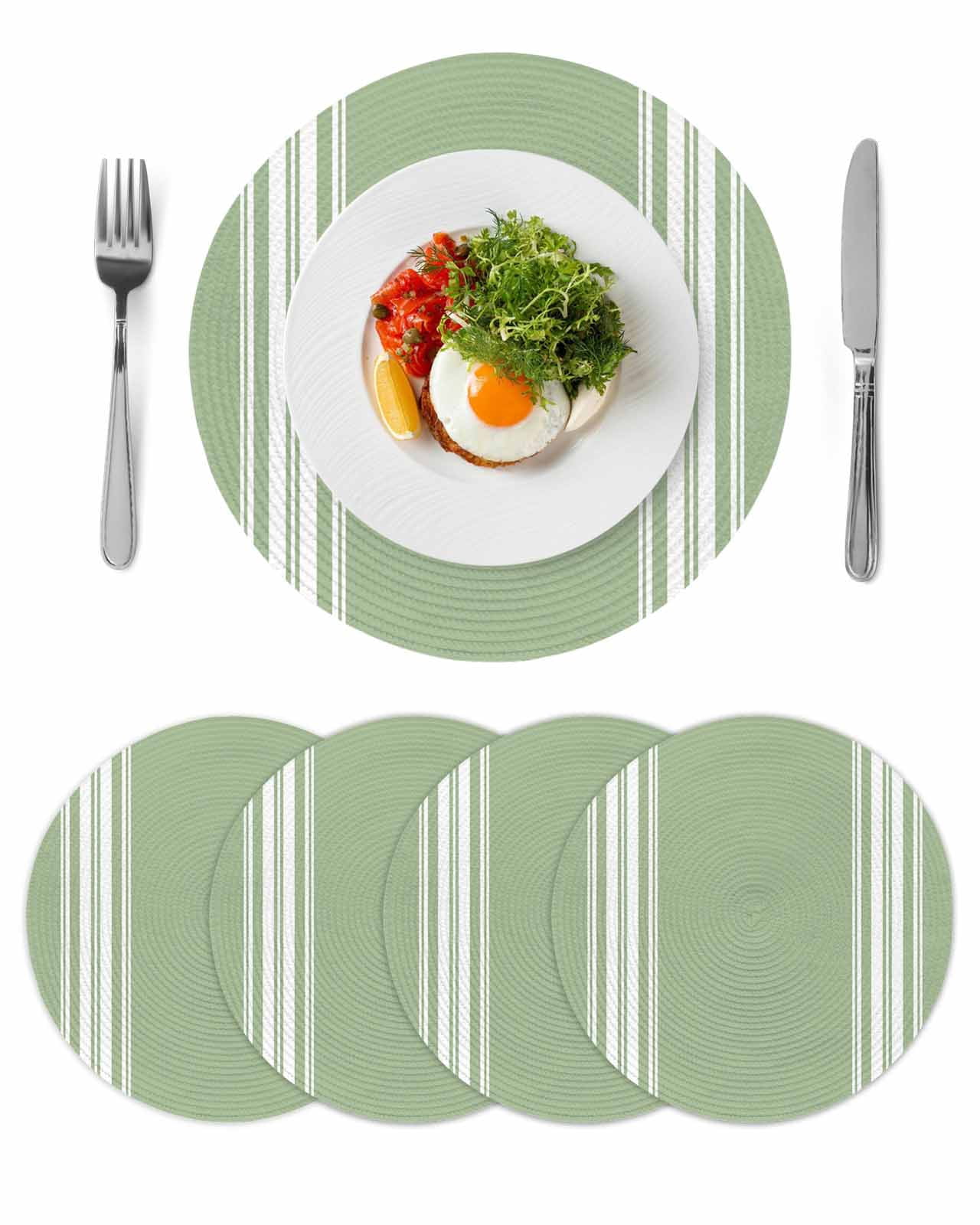 Sage Green Round 13 Inch Placemats Set of 4, Farmhouse Sage Green White ...