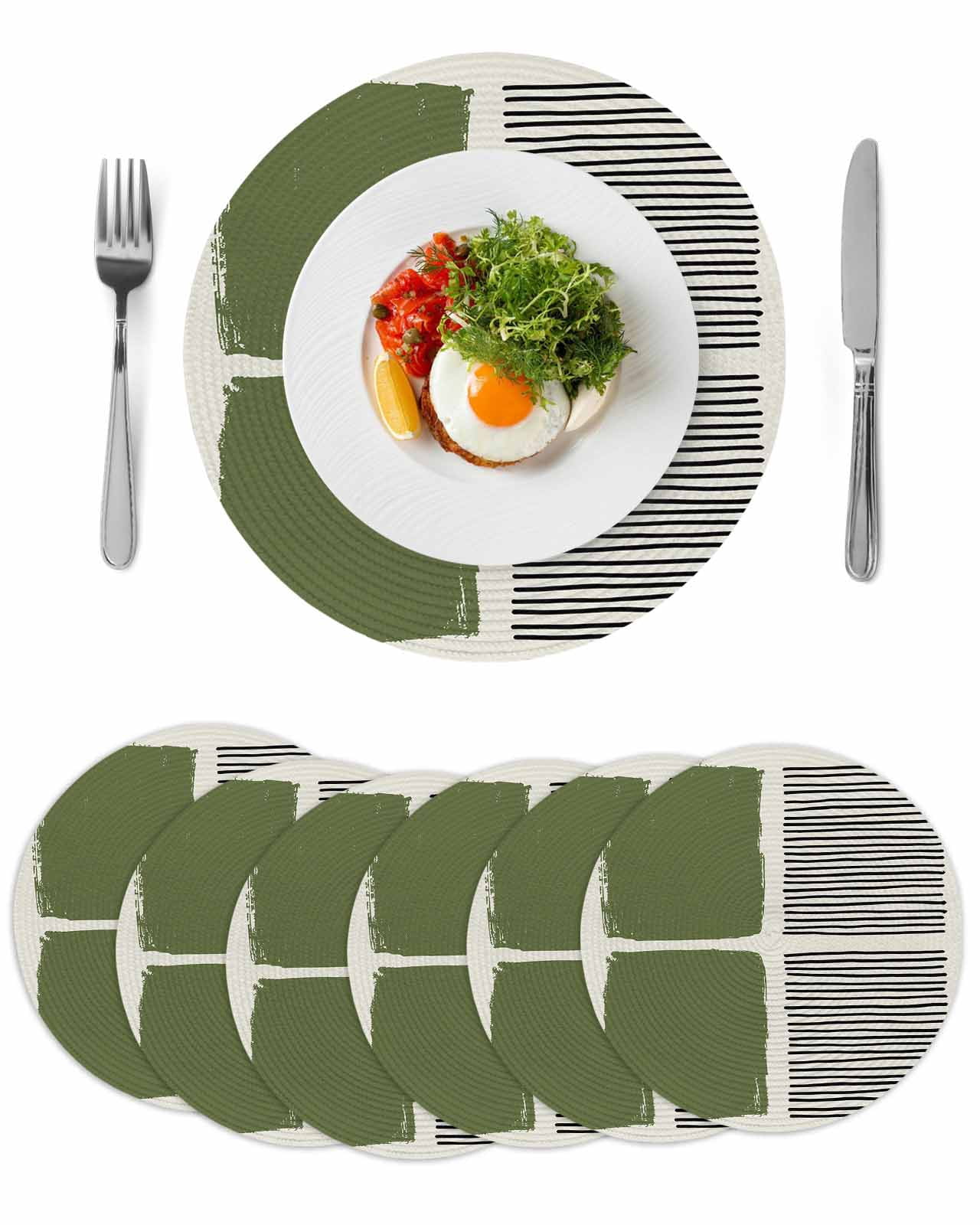 Sage Green Round 13 Inch Placemats Set of 6, Modern Painting Farmhouse ...