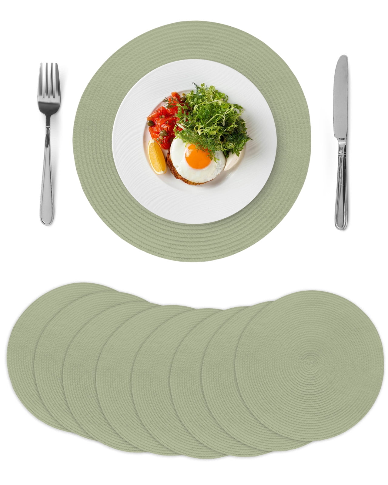 Sage Green Round 13 Inch Placemats Set of 8, Farmhouse Sage Green Decor ...