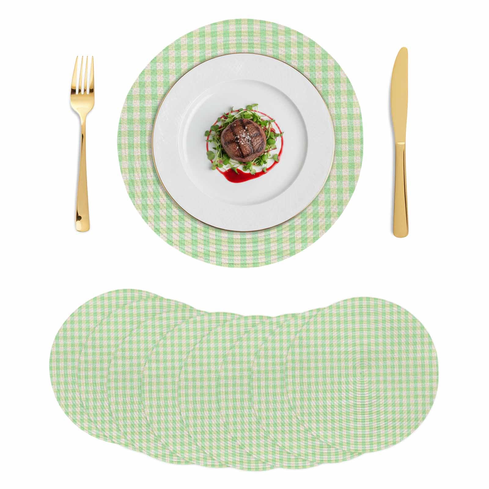 Sage Green Round 13 Inch Placemats Set of 8, Grid Checkered Plaid ...