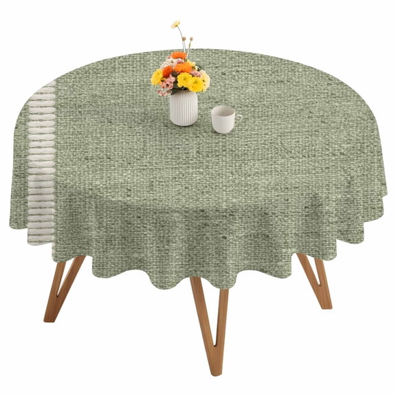Sage Green Round Tablecloth 54 inches Oatmeal Beige Green Woven Fabric Texture Rustic Farmhouse Waterproof Oil-Proof Table Cloth Round Table Cover for Holiday Party Picnic Dinner Decor Indoor Outdoor