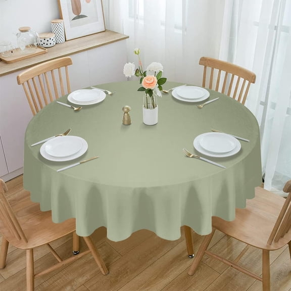 Sage Green Round Tablecloth 60 Inch - Waterproof Fabric Table Cloth Protector, Farmhouse Sage Green Decor Tablecloths Washable Table Cover for Kitchen Banquet Coffee Table Outdoor Party