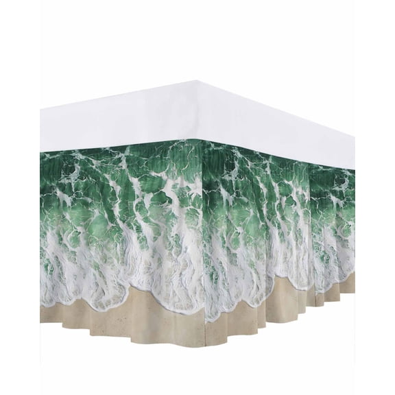 Sage Green Ruffle Bed Skirt California King Size Ocean Wave Coastal Beach Seaside Scenery Abstract Adjustable Elastic Dust Bed Skirts Wrap Around Bedskirt Wrinkle Free Easy Fit with 18 Inch Drop