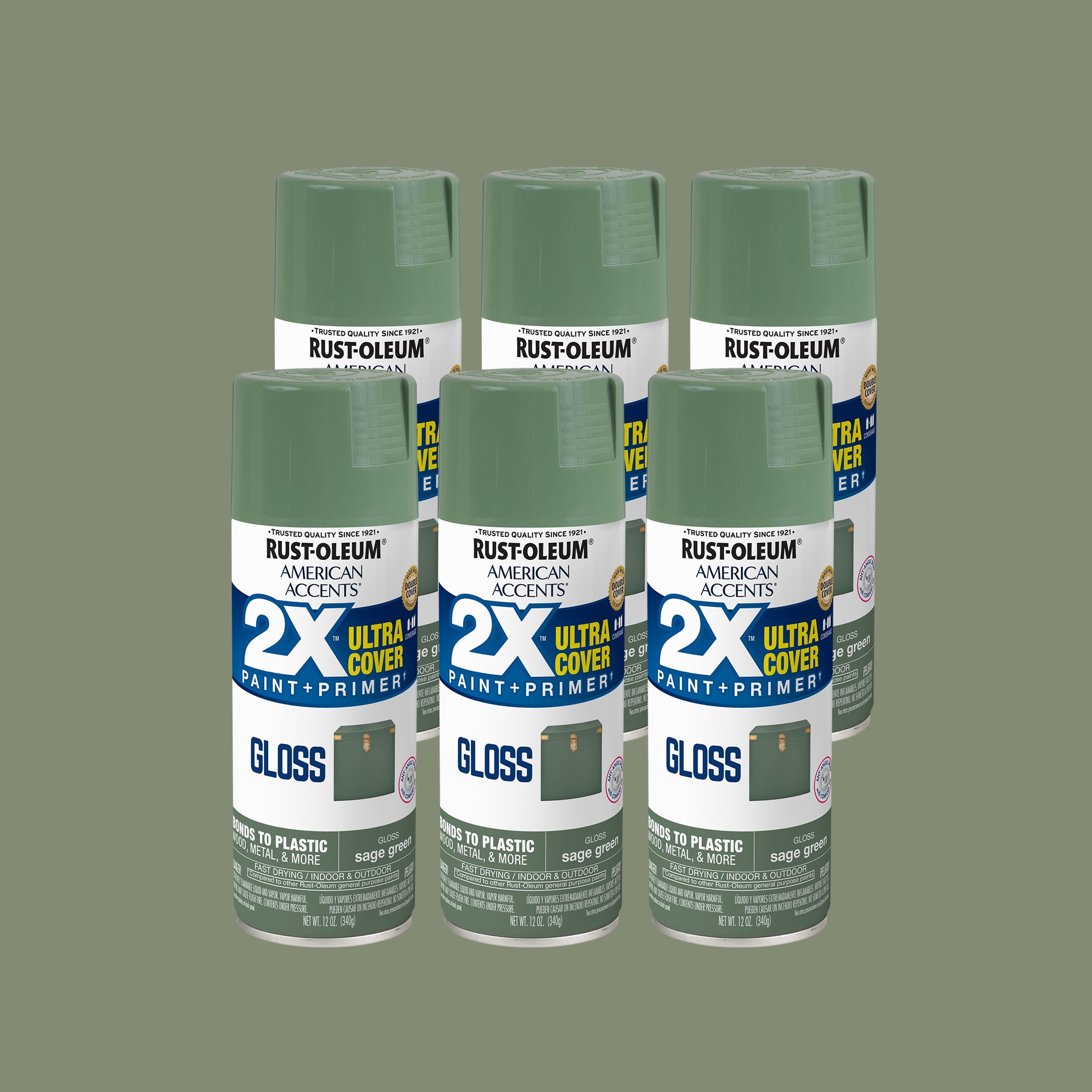 6 Pack, Sage Green, Rust-Oleum American Accents 2X Ultra Gloss