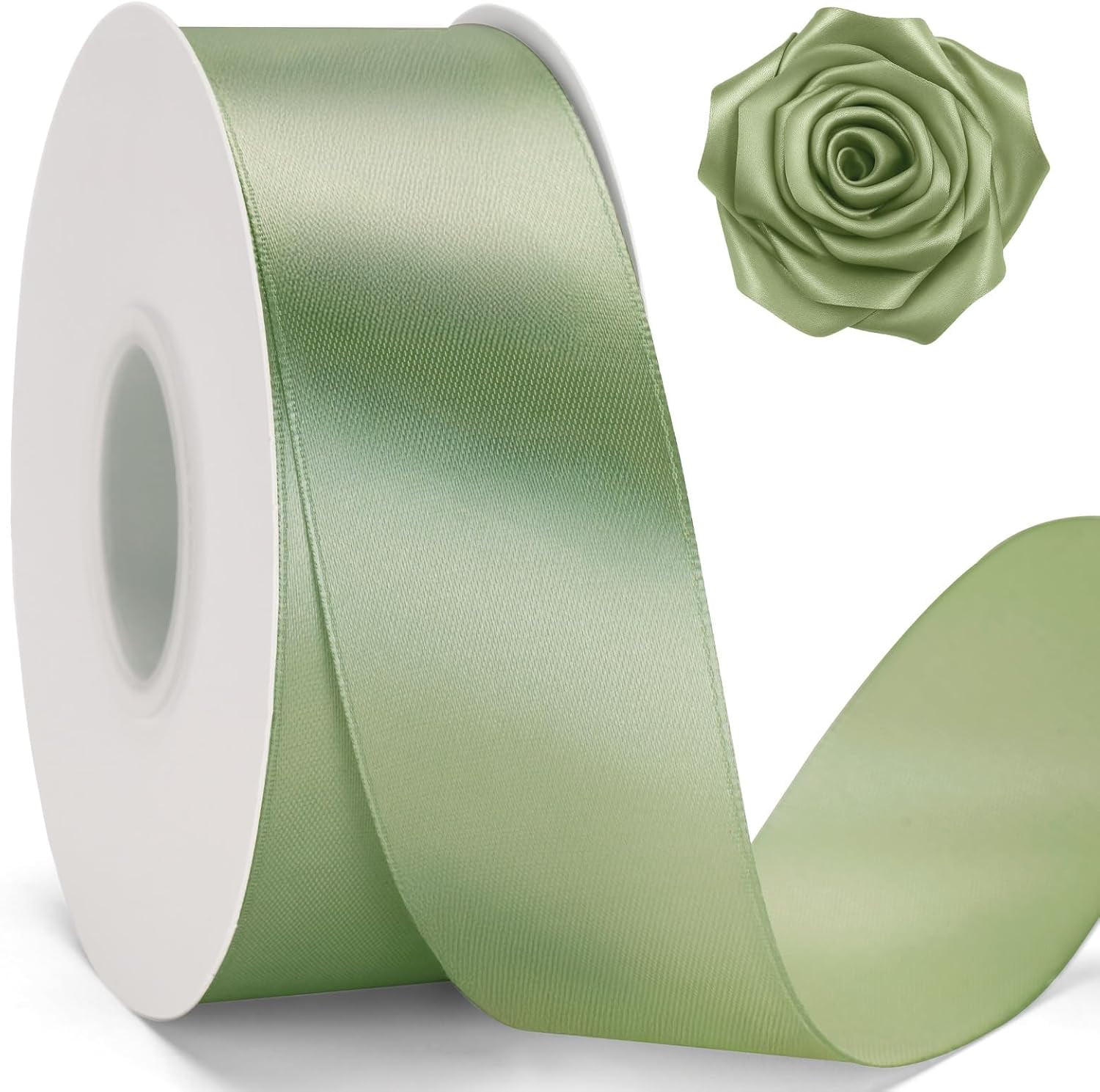 Sage Green Satin Ribbon – 1 1/2'' x 100 Yards Polyester Sage Ribbon for Gift Wrapping, Light Green Ribbons for Crafts, Wedding Invitations, Baby Shower Decor, Floral Bouquets, Wreath Bows