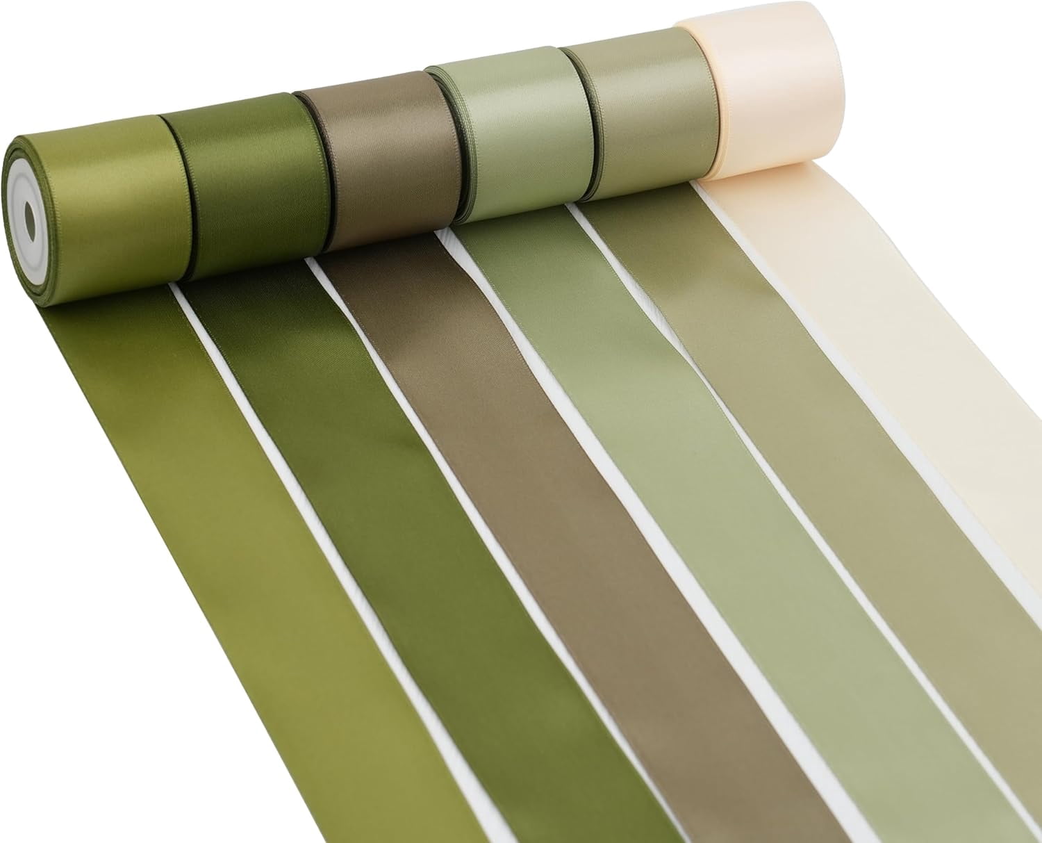 Sage Green Satin Ribbon - 1.5 Inch Double Face, 6 Rolls, 30 Yards - Perfect for Weddings, Crafts, Gift Wrapping & Hair Bows