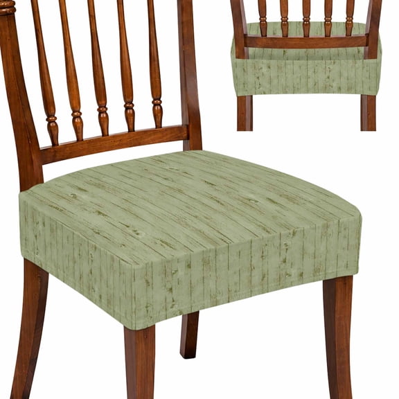 Sage Green Seat Covers for Dining Room Chairs, Farmhouse Vintage Shabby Wooden Grain Dining Chair Covers Set of 4, Stretch Kitchen Chair Cushion Cover Washable Slipcovers Protector