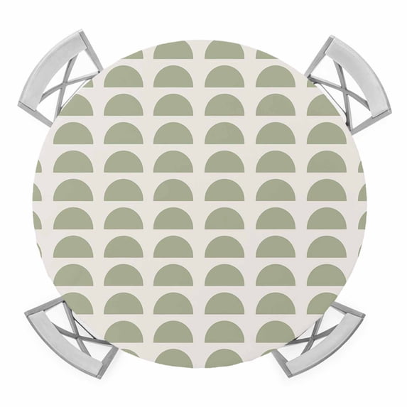 Sage Green Semicircles Round Table Cover, Boho Layered Modern Sage Arcs Minimalist Waterproof Fitted Tablecloths for 55"-60" Tables, Washable Picnic Table Cover for Camping Dining Indoor Outdoor