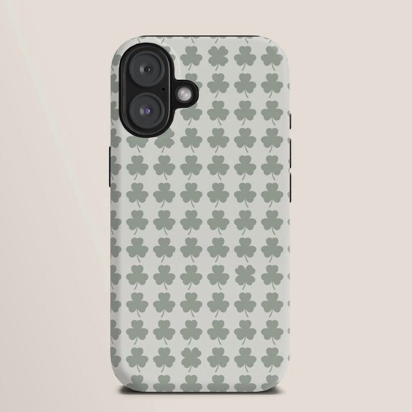 Sage Green Shamrock Pattern Tough Case for Apple iPhone Series, Dual ...