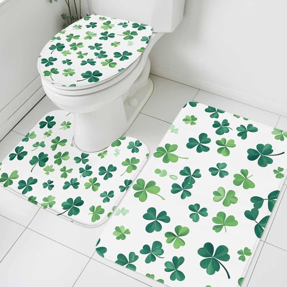 Sage Green Shamrocks Bathroom Rugs Sets 3 Piece St. Patricks Day Spring Small Bath Mats Set Non Slip Absorbent Bath Mat with U-Shaped Contour Rug Toilet Lid Cover for Bathroom Decorations