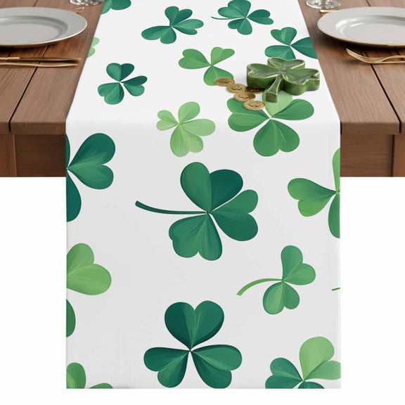 Sage Green Shamrocks Table Runner 13 x 36 Inch, St. Patrick's Day Washable Cotton Linen Dining Table Runner Tabletop Decorations for Restaurant Home Kitchen Party