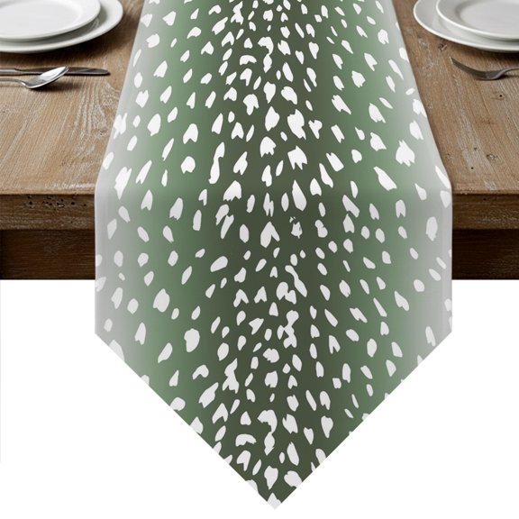 Sage Green Sheep Skin Table Runner Linen Burlap Table Runner 36 Inches Small Ombre Farmhouse Animal Print Dresser Scarves for Kitchen Island Coffee Dining Room Party Wedding Holiday 13"x36"