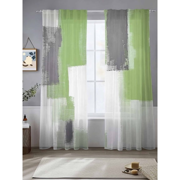 Sage Green Sheer Curtains 108 Inches Long 2 Panels Grey Mottled Geometric Oil Painting Abstract Art Light Filtering Semi Sheer Window Curtains Drapes for Bedroom Living Room 52"x108"