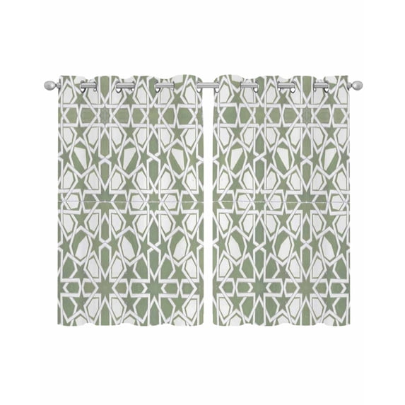 Sage Green Sheer Curtains 54 Inch Length 2 Panels Set for Living Room/Bedroom, Retro Abstract Morocco Geometric Texture Kitchen Curtains Grommet Semi-Sheer Curtains Drapes Window Treatments 42"x54"x2