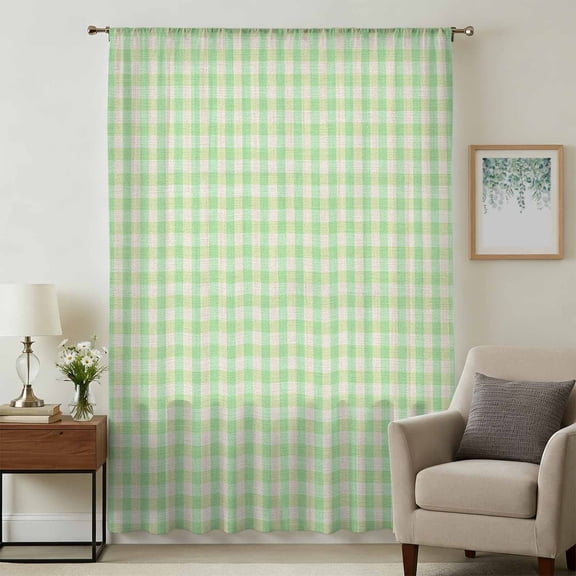Sage Green Sheer Curtains 54 Inches Long, Grid Checkered Plaid Gingham Lattice Trellis Light Filering Curtains, Breathable Simi Curtain Privacy Drapes for Kitchen Bathroom Small Window Treatment