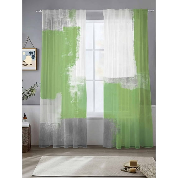 Sage Green Sheer Curtains 84 Inches Long 2 Panels Gray Graffiti Color Blocks Abstract Art Modern Light Filtering Semi Sheer Window Curtains Drapes for Bedroom Living Room 52"x84"