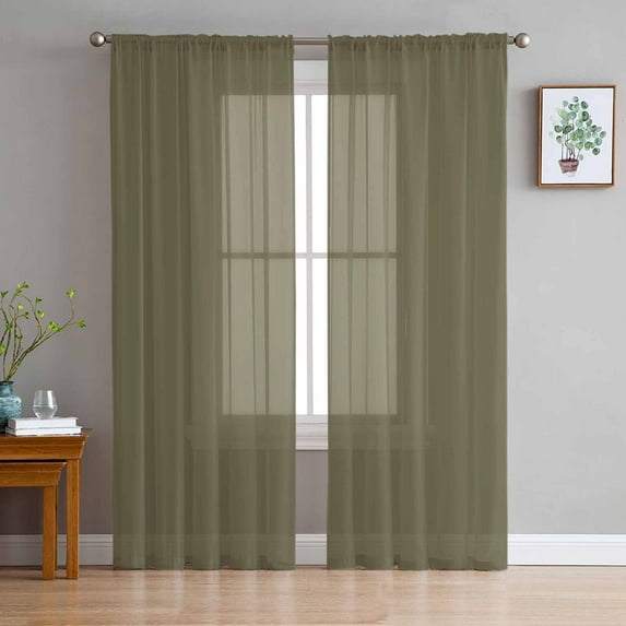 Sage Green Sheer Curtains 84 Inches Long 2 Panels Set, Window Sheer Curtains for Living Room/Bedroom, Brown Solid Color Simple Abstract Light Filtering Rod Pocket Curtain 52'' x 84'' x 2