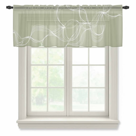 Sage Green Sheer Curtains Valances for Windows Minimalist Abstract Modern White Art Chiffon Kitchen Valances for Cafe, Rod Pocket Voile Window Treatments Curtains for Living Room Bedroom, 54"x18"