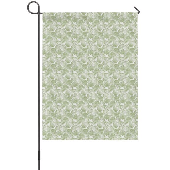 Sage Green Shell Garden Flags For Outdoor, Summer Olive Green Spiral Conch Shells Marine Small Double Side Yard Flags Weather Proof Garden Decor for Lawn Outside Holiday 12 x 18 Inches