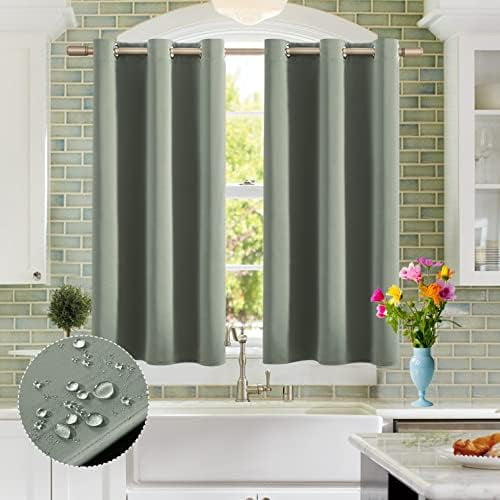Sage Green Short Window Curtains for Bedroom Bathroom,48 Inch Length Sun Heat Blocking Cooling Summer Insulated Thermal Blackout Curtains,2 Panels