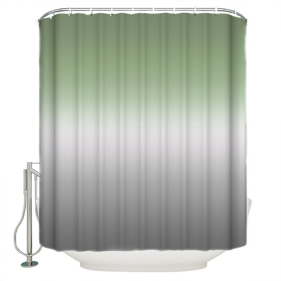 Sage Green Shower Curtain, 36" x 72", and Grey Ombre Color Gradient Waterproof Bathroom Curtain Washable Shower Curtain Set with 12 Hooks