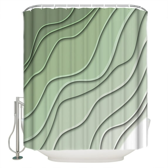 Sage Green Shower Curtain, 60" x 72", Ombre Stripes Geometric Color Gradient Waterproof Bathroom Curtain Washable Shower Curtain Set with 12 Hooks