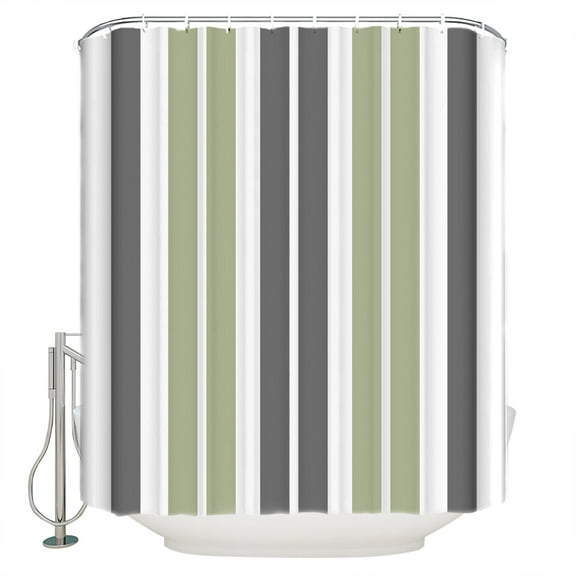 Sage Green Shower Curtain, 72" x 72", and Grey Striped Rectangular Geometric Waterproof Bathroom Curtain Washable Shower Curtain Set with 12 Hooks