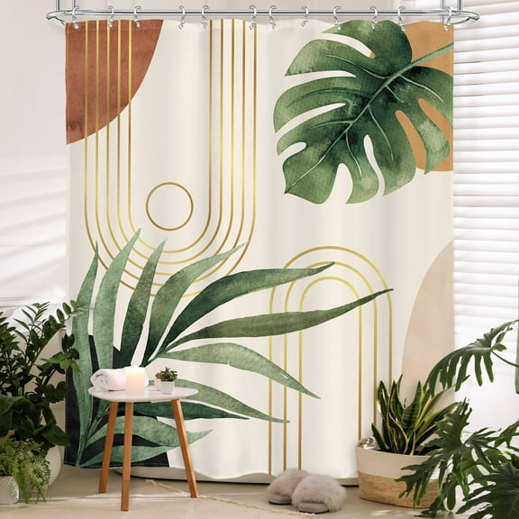 Sage Green Shower Curtain 72Wx72L Inches, Abstract Bohemian Mid Century Bathroom Curtains