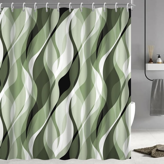Sage Green Shower Curtain, Abstract Ombre Green and Grey Striped Shower Curtain Set for Bathroom Waterproof Polyester Shower Curtain with Hooks 36"W x 72"L (Pack of 1)