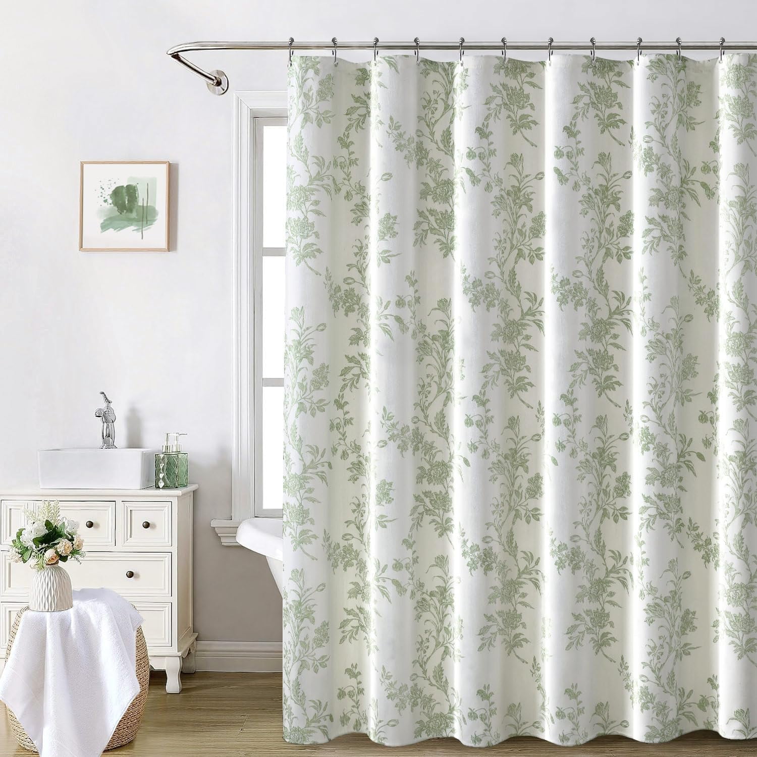 Psoiuetr Sage Green Shower Curtain Cotton Floral Cottagecore Shower Curtain for Bathroom 72" W x 72" L - Walmart.com