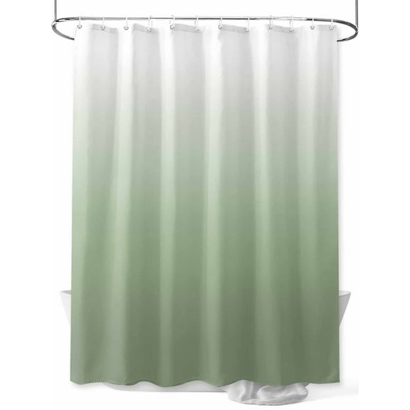 Sage Green Shower Curtain, Green Gradient Ombre Color Waterproof Shower Curtain Set with 12 Hooks Lightweight Washable Fabric Shower Curtains for Bathroom 36x72 Inches