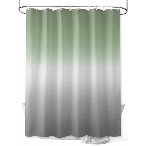 Sage Green Shower Curtain, and Grey Ombre Color Gradient Waterproof Shower Curtain Set with 12 Hooks Lightweight Washable Fabric Shower Curtains for Bathroom 36x72 Inches