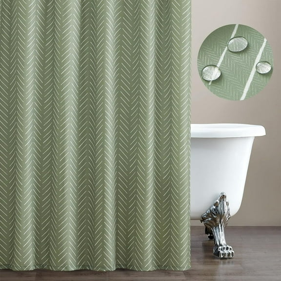 Sage Green Shower Curtain Herringbone Fabric Shower Curtain Zig Zag Chevron White Striped Fall Zigzag Modern 84 inch Shower Curtain for Bathroom Waterproof Hooks Included 70x84 inches Dorm