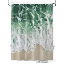 Sage Green Shower Curtain, Ocean Wave Coastal Beach Seaside Scenery Abstract Waterproof Shower Curtain Set with 12 Hooks Lightweight Washable Fabric Shower Curtains for Bathroom 36x72 Inches