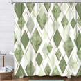 thumbnail image 1 of Sage Green Shower Curtain Set, Modern Geometric Diamond Pattern Print Art Decor Waterproof Bath Curtain, Green Gold Abstract Fabric Polyester Shower Curtains with Hooks for Bathroom,72X72IN, 1 of 5