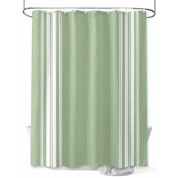 Sage Green Shower Curtain, White Striped Waterproof Shower Curtain Set with 12 Hooks Lightweight Washable Fabric Shower Curtains for Bathroom 36x72 Inches