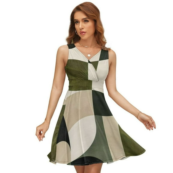 Sage Green Simple Shapes Dress Fashion Beach Long Dresses Female Party Printed Sundress