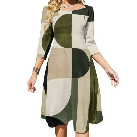Sage Green Simple Shapes Womens Summer Dress Tie Back A Line Flare Dress