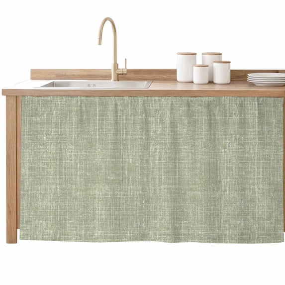 Sage Green Sink Skirt for Bathroom, Self-Adhesive Under Sink Curtain, Rustic Farmhouse Linen Texture Hide Pipes & Storage Fabric Cabinet Skirt Cover for Kitchen Laundry 32"x55"