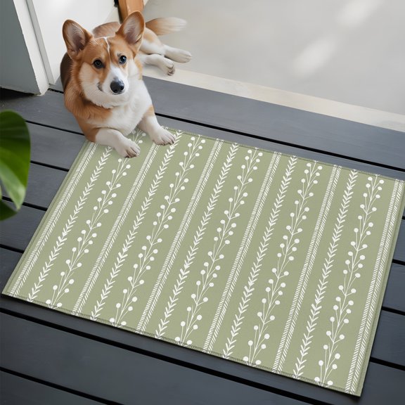 Sage Green Small Area Rugs 2x3 Rustic Vertical Dashed Lines Shabby Chic Leaf Cottagecore Entryway Rugs Washable Door Mat, Low-Profile Area Rugs Floor Carpet for Living Room Bedroom Home Office