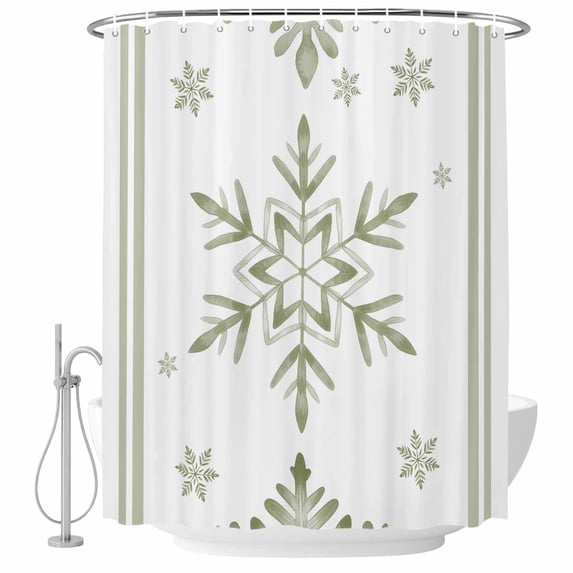 Sage Green Snowflake Christmas Shower Curtain, Waterproof Shower Curtains for Bathroom, Xmas Abstract Art Winter Washable Fabric Bathtub Curtain Set Bath Decor with 12 Hooks 48"x72"