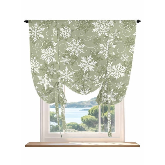 Sage Green Snowflake Christmas Tie Up Curtains for Windows 63 Inch Length Balloon Curtains Kitchen Adjustable Balloon Window Shade Xmas Winter Abstract Art Tie Up Bathroom Curtain Window 42"x63"