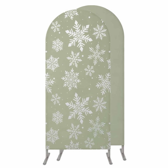 Sage Green Snowflake Christmas Wedding Arch Cover,Stretchy Spandex Arch Backdrop Stand Covers 4 FT,Winter Xmas Snowflakes Round Top Arched Backdrop Cover for Birthday Party Ceremony Baby Shower Event