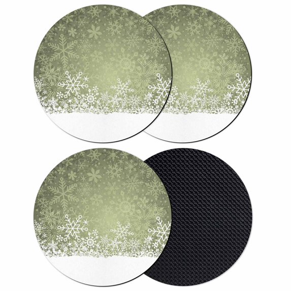 Sage Green Snowflakes Christmas Coasters Set of 4, Absorbent Coasters for Drinks, Winter Xmas Snowflake Coaster for Desk Coffee Table Protection, Home Decor House Warming Gifts 4"