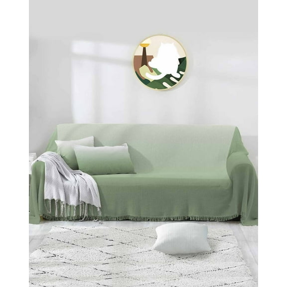 Sage Green Sofa Covers for 3 Cushion Couch,Washable Sectional & L Shape Couch Covers for Dog/Cat/Kid,Abstract Gradient Minimalist Ombre Modern Non Slip Sofa Slipcover Tassel Futon Cover 71x150