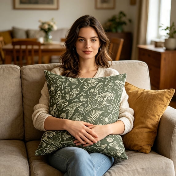 Sage Green Spring Easter Pillow Covers Inch Bunny Floral Leaf Butterfly Botanical Print Decorative Throw Pillows Seasonal Pillow Cases Couch Bed Sofa Decor Essential For Every Household