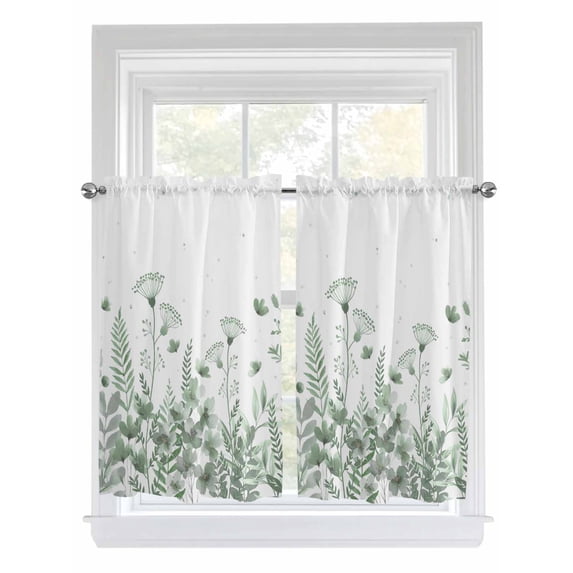 Sage Green Spring Floral Bathroom Window Curtain, Watercolor Elegant Pastoral Flowers Light Filtering Coffee Kitchen Curtains, Bedroom Living Room Curtains 2 Panel 84"x45"