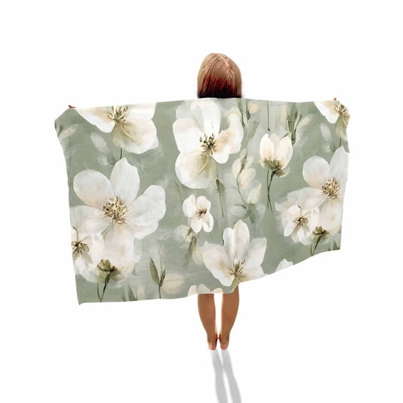 Sage Green Spring Floral Beach Towels Oversized Super Absorbent, Summer Botanical Flower Lightweight Bath Towel Quick Dry Sets For Bathroom/Pool/Rv Camping/Beach Play/Gym Room/Picnic 23"x47"